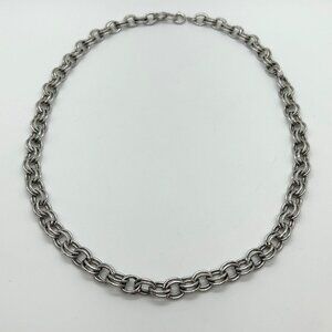 Vintage Chunky Silver-tone Chain Necklace Double Link Statement Chainmaille 20"